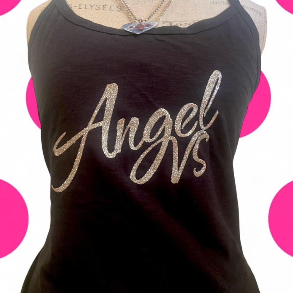 2013 VICTORIA’S SECRET • BLACK TANK TOP • GLITTER ANGEL VS • SIZE - XL • NWOT